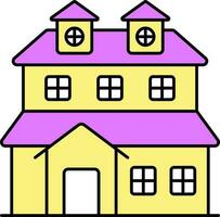 Pink And Yellow Illustration Of Beautiful House Building Icon. vector