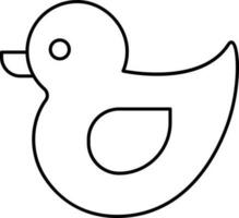 Cute Duck Cartoon Icon In Black Outline. vector