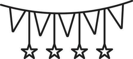 Hanging Bunting Flag And Stars Garland Black Outline Icon. vector