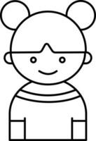 Two Bun Ponytail Little Girl Cartoon Icon In Line Art. vector