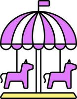 Flat Style Carousel Horse Icon In Pink And White Color. vector