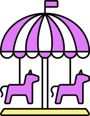 Flat Style Carousel Horse Icon In Pink And White Color.