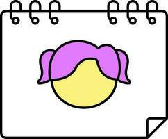 Pink And Yellow Faceless Baby Face Calendar Flat Icon. vector