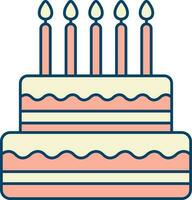 Isolated Cake With Burning Candles Icon In Peach And Yellow Color. vector