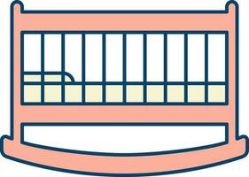 Flat Style Baby Bed Icon In Peach And Yellow Color. vector