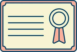 Flat Style Certificate Icon In Peach And Yellow Color. vector