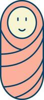 Isolated Baby Wrapped On Swaddling clothes In Peach And Yellow Color. vector