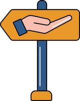 Open Hand Signboard Icon In Orange And Blue Color. vector
