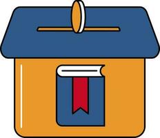 Book And Money Donation Box Icon In Orange And Blue Color. vector