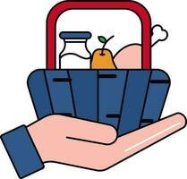 Food Donation Basket Holding Hand Colorful Icon. vector