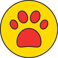 Red Paw Print Icon On Yellow Circle Background. vector