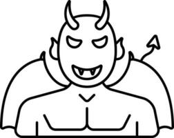 Black Linear Style Devil Character Icon. vector