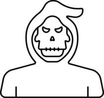 Cartoon Character Of Grim Reaper Black Stroke Icon. vector