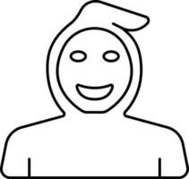 Cheerful Man Wearing Hoodie Black Outline Icon. vector