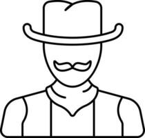 Cowboy Wearing Hat Black Thin Line Art Icon. vector