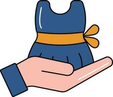 Hand Holding Girl Dress Icon In Blue And Orange Color. vector