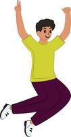 Cheerful Young Boy Character In Jumping Pose. vector