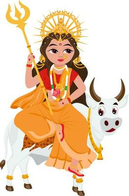 Statue Of Indian Goddess Shailputri On White Background.