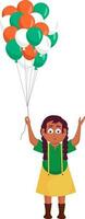 Student Girl Holding Tricolor Balloon Bunch In Standing Pose. vector