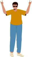 Cheerful Young Man Character In Standing Pose. vector