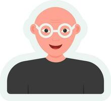 Sticker Style Bald Man Wearing Eyeglasses On White Background. vector