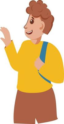 Cheerful Student Boy Holding Backpack On White Background.