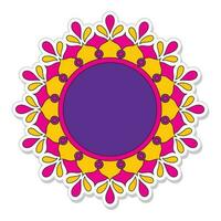 Sticker Style Empty Mandala Frame On White Background. vector