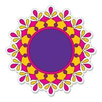 Sticker Style Empty Mandala Frame On White Background. vector