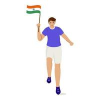 Young Man Holding India Flag On White Background. vector