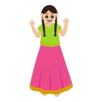 Cartoon South Indian Girl Standing On White Background. vector