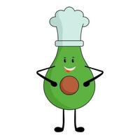 Cheerful Avocado Cartoon Wearing Chef Hat Icon In Flat Style. vector