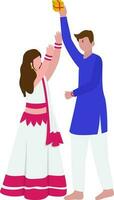 Faceless Indian Young Girl Trying To Snatch Gift Box From Her Brother In Standing Pose. vector