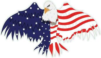Sticker Style Fly Eagle Bird In American Flag Color. vector