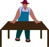 Faceless Grocery Male Worker Standing With Brown Table Illustration. vector