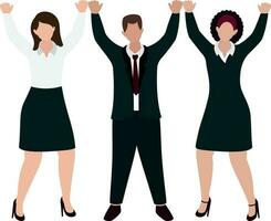 Faceless Businessman And Women Standing Together With Raising Hands On White Background. vector