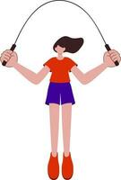 Faceless Young Girl Jumping Rope Against White Background. vector