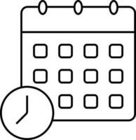 Clock And Calendar Icon In Black Line Art. vector