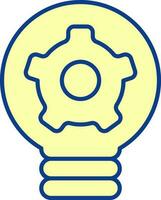 Cogwheel Inside Bulb Icon In Yellow And Blue Color. vector