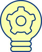 Cogwheel Inside Bulb Icon In Yellow And Blue Color. vector