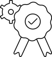 Check Medal And Cogwheel Black Outline Icon. vector