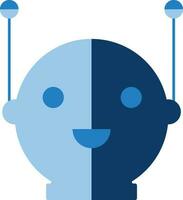 Cartoon Robot With Antenna Flat Icon In Blue Color. vector