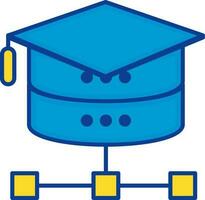 Graduation Cap On Database For Artificial Intelligence Icon In Blue And Yellow Color. vector