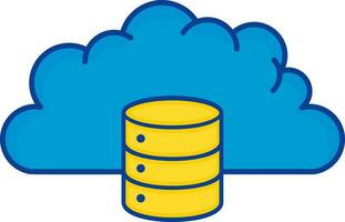 Blue And Yellow Illustration Of Cloud With Database Flat Icon. vector