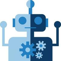 Flat Style Robot With Cogwheel Icon In Blue Color. vector