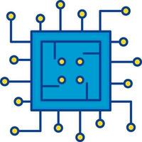 Blue And Yellow Microchip Icon In Flat Style. vector