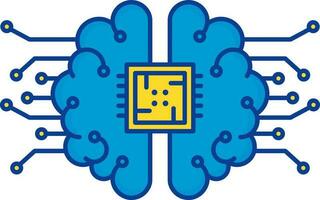 Blue And Yellow Socket Brain Flat Icon. vector