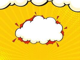 Yellow Rays Dotted Background With Empty Cloud Frame. vector