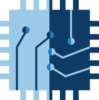 Blue Circuit Chip Icon In Flat Style. vector