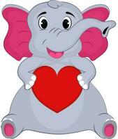 Isolated Cute Elephant Holding Heart Over White Background. vector