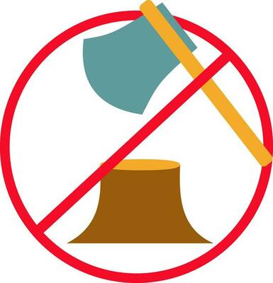 Colorful Ban To Tree Cut Icon Or Symbol.